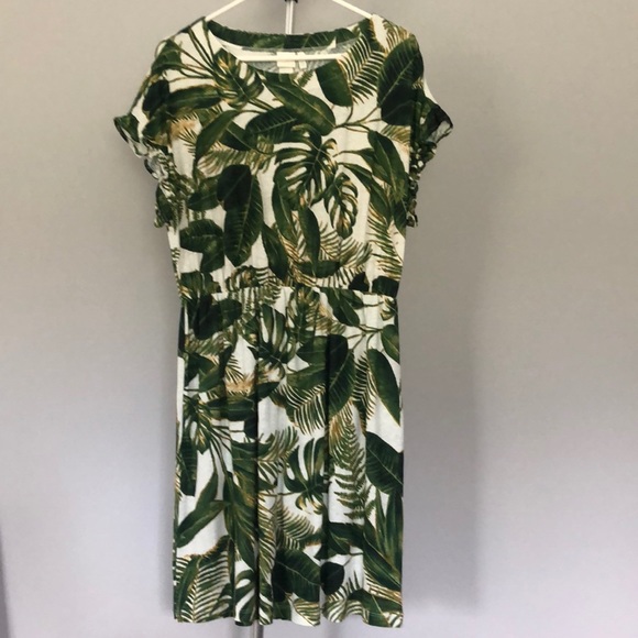 H&M Palm Leaf Print Dress Size Small Linen Blend NWT - Picture 1 of 9